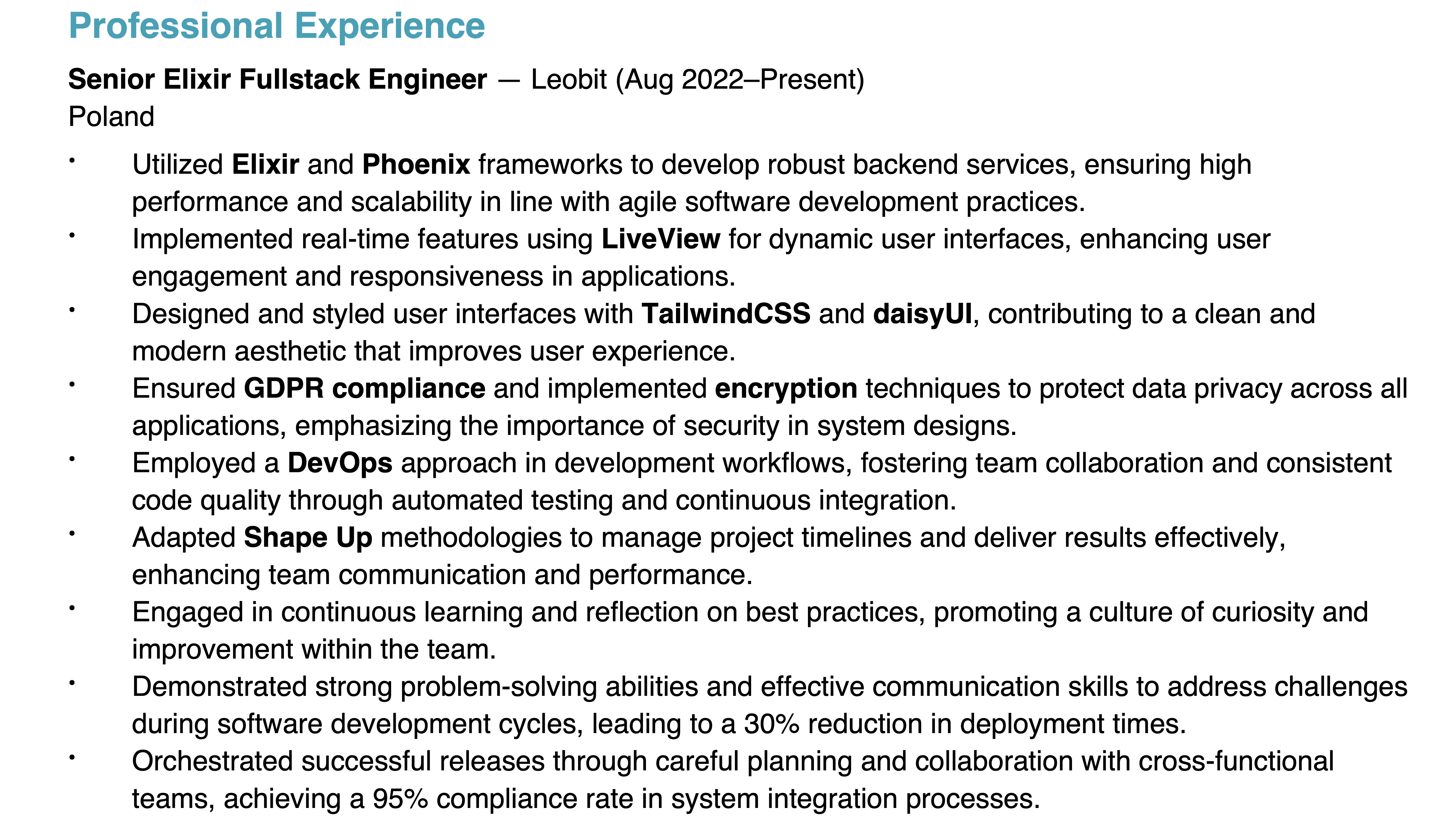 Example CV screenshot from a North Korean scammer: resume structure, formatting, and even wording carefully tailored to mirror the job ad.