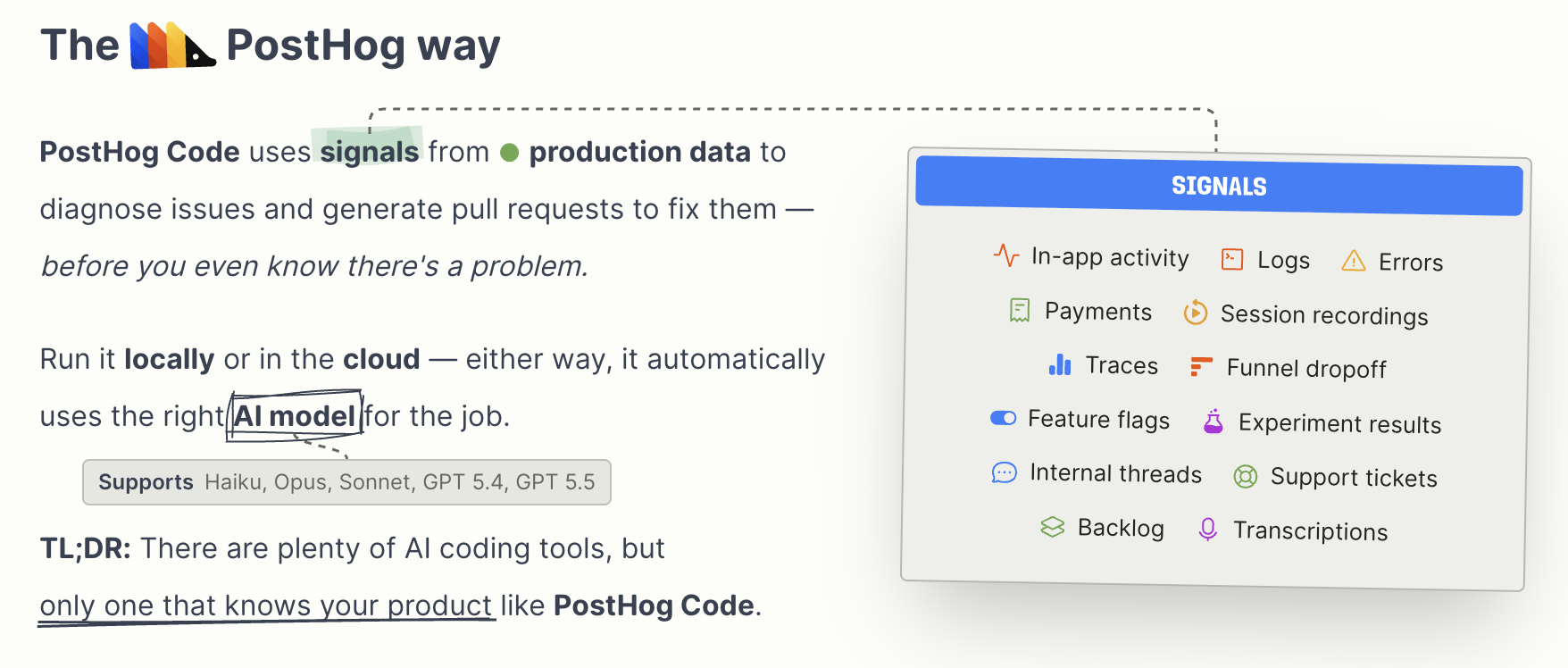 PostHog Code opening PRs from production signals